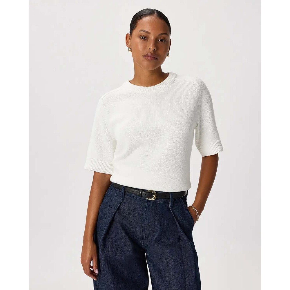 Quince Organic Cotton Sweater Tee Ivory White Short Sleeve Knit Top Medium NWT